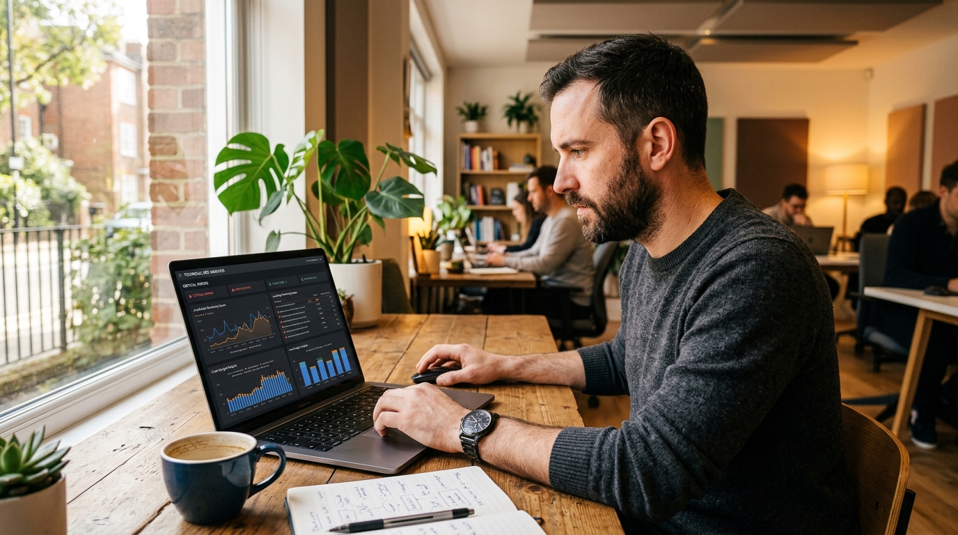 Consultant SEO SaaS analysant les problèmes de rendu JavaScript et le crawl budget sur un tableau de bord technique.