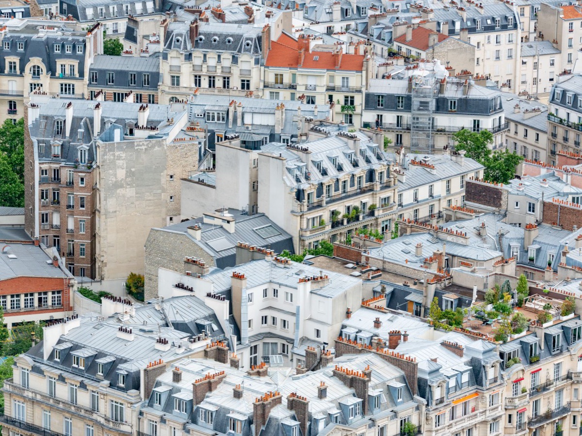Vue aérienne des toits en zinc et immeubles haussmanniens de Paris, marché du référencement naturel parisien
