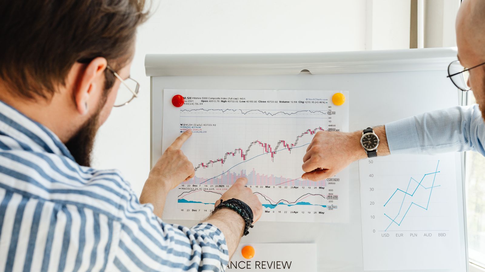 Deux professionnels analysant des courbes de performance pour piloter leur coût d'acquisition client.